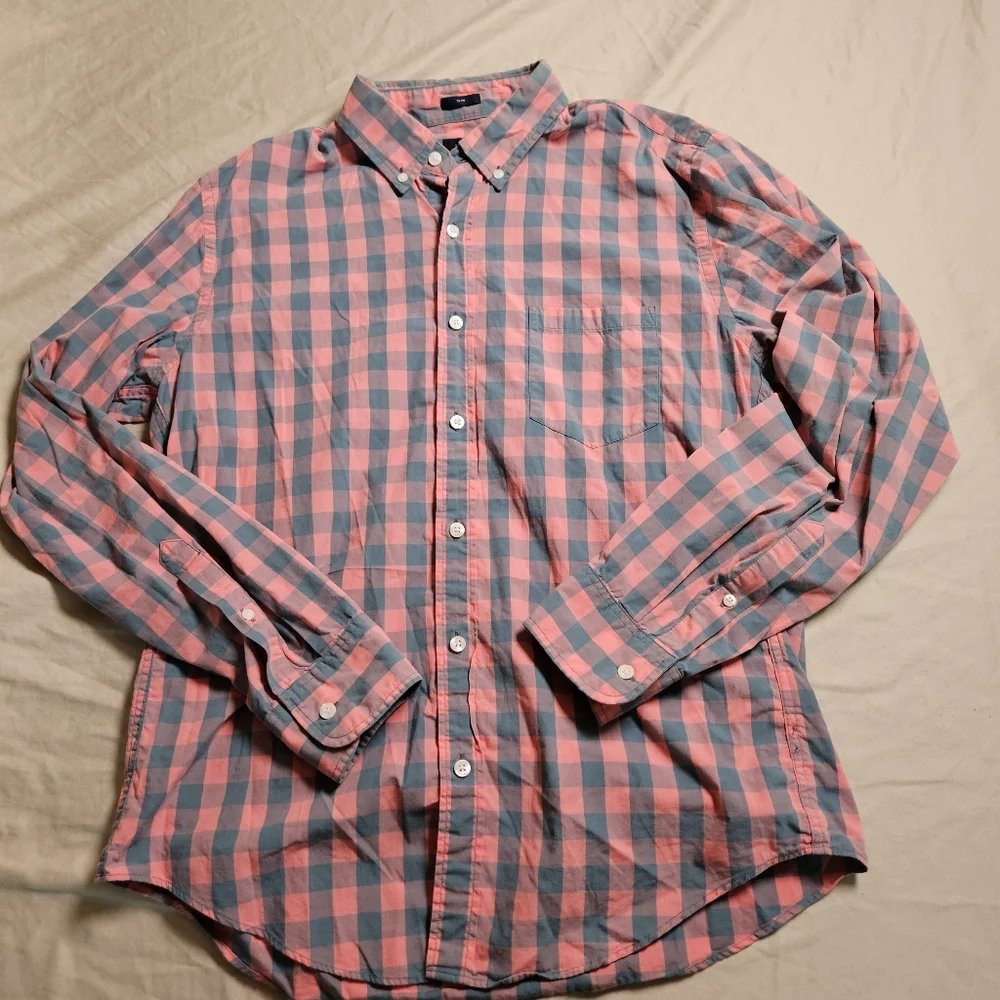 J.CREW Men's Slim Fit Shirts Bundle Of 2 Size Large Plaid‎ Gingham Buffalo Check